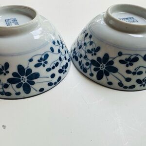 Vintage Pair of Blue Floral Rice Bowls made in China Porcelain 4 3/4” D